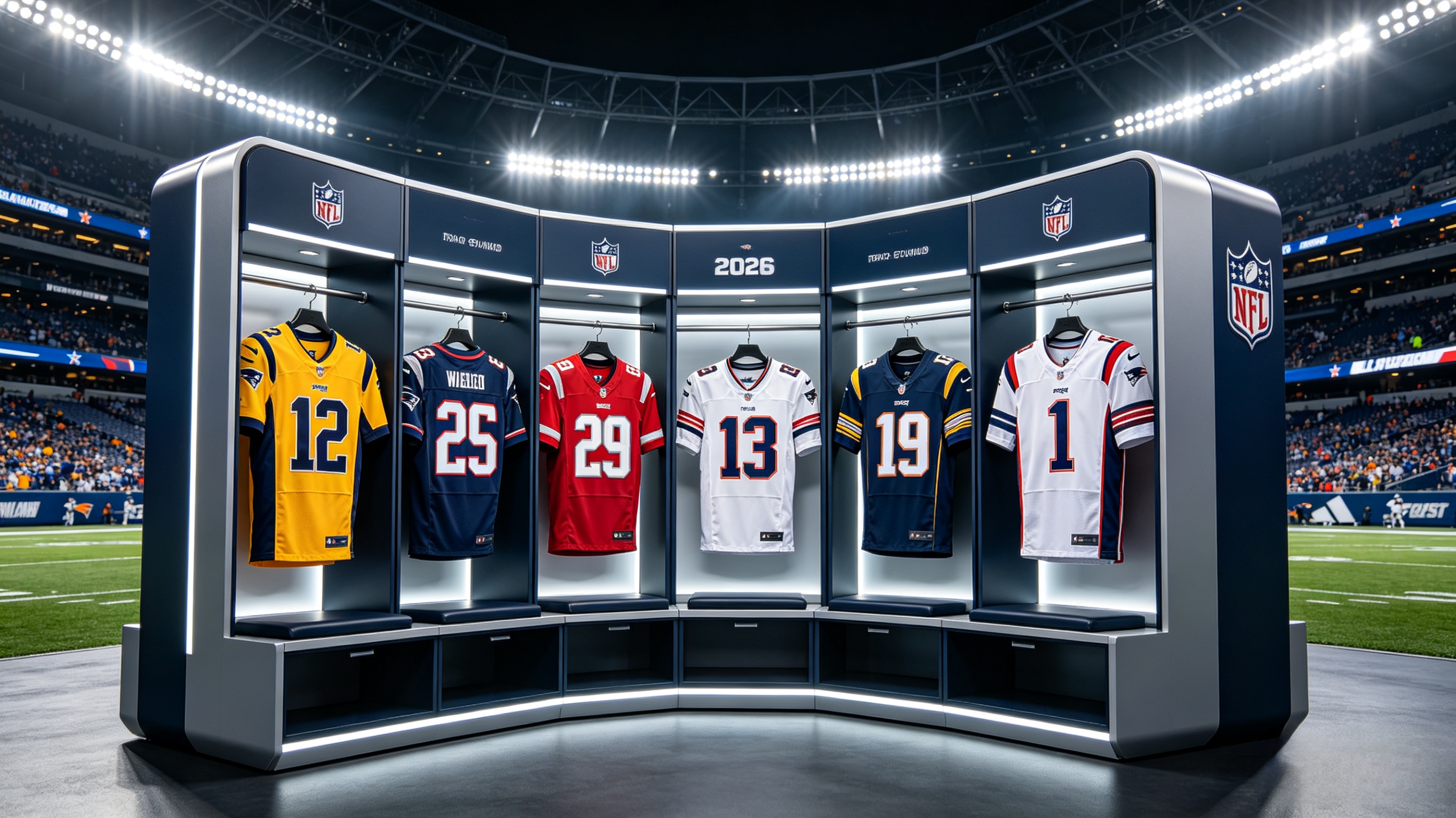 A collection of new 2026 NFL jerseys for the upcoming season