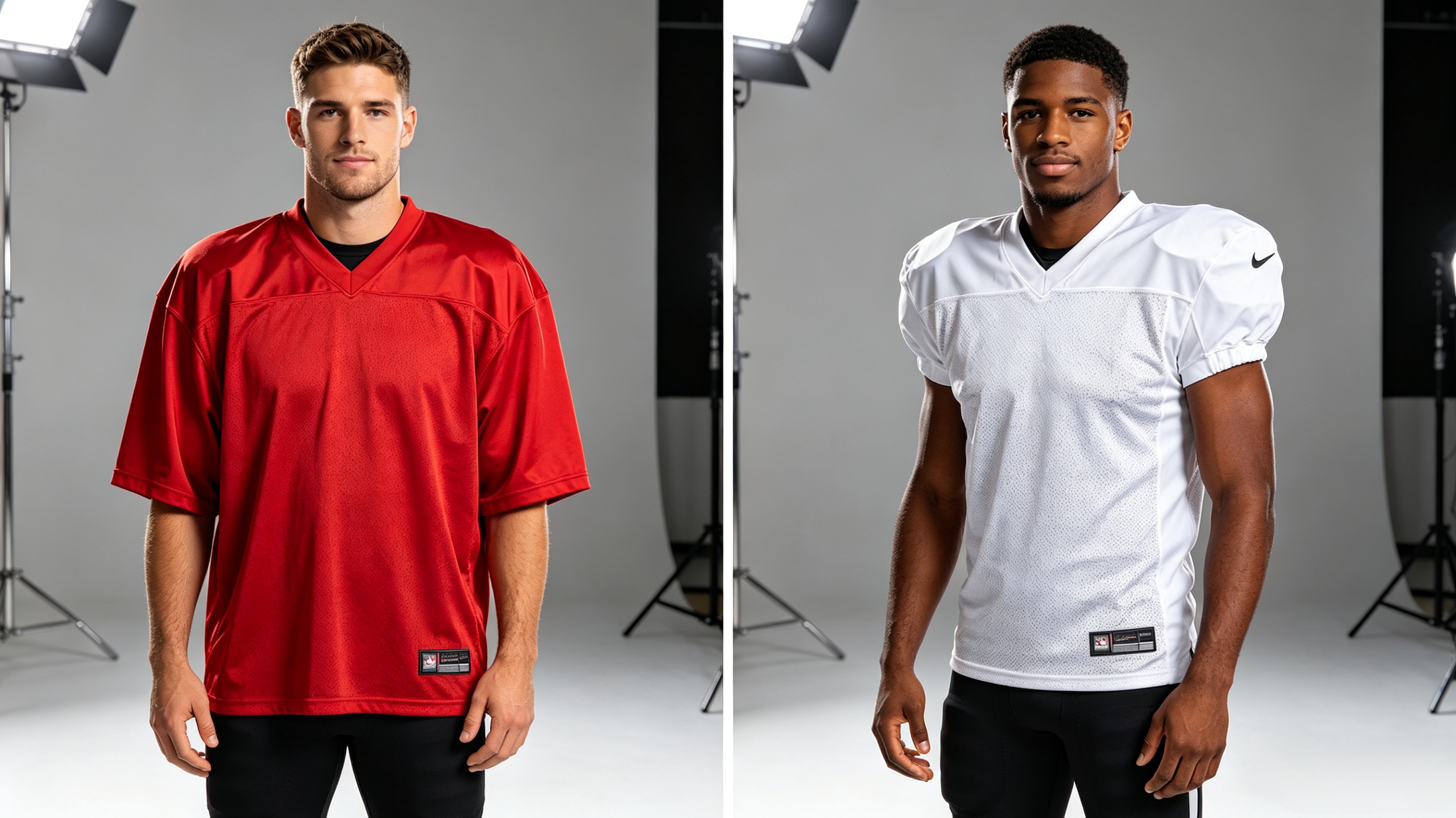 Comparison between traditional boxy and modern tapered NFL jersey fits