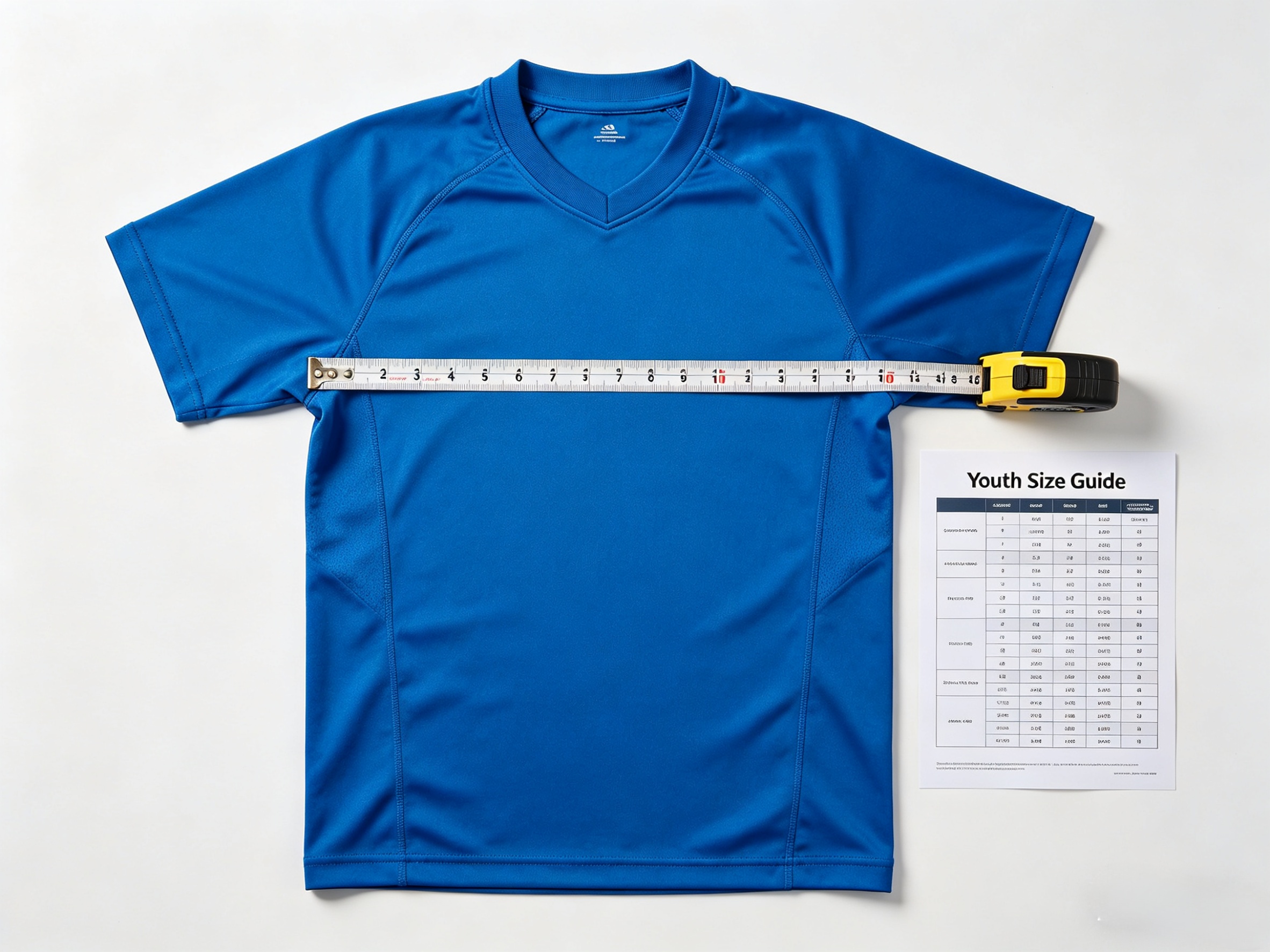 Instructional photo showing how to use an NFL youth jersey size chart
