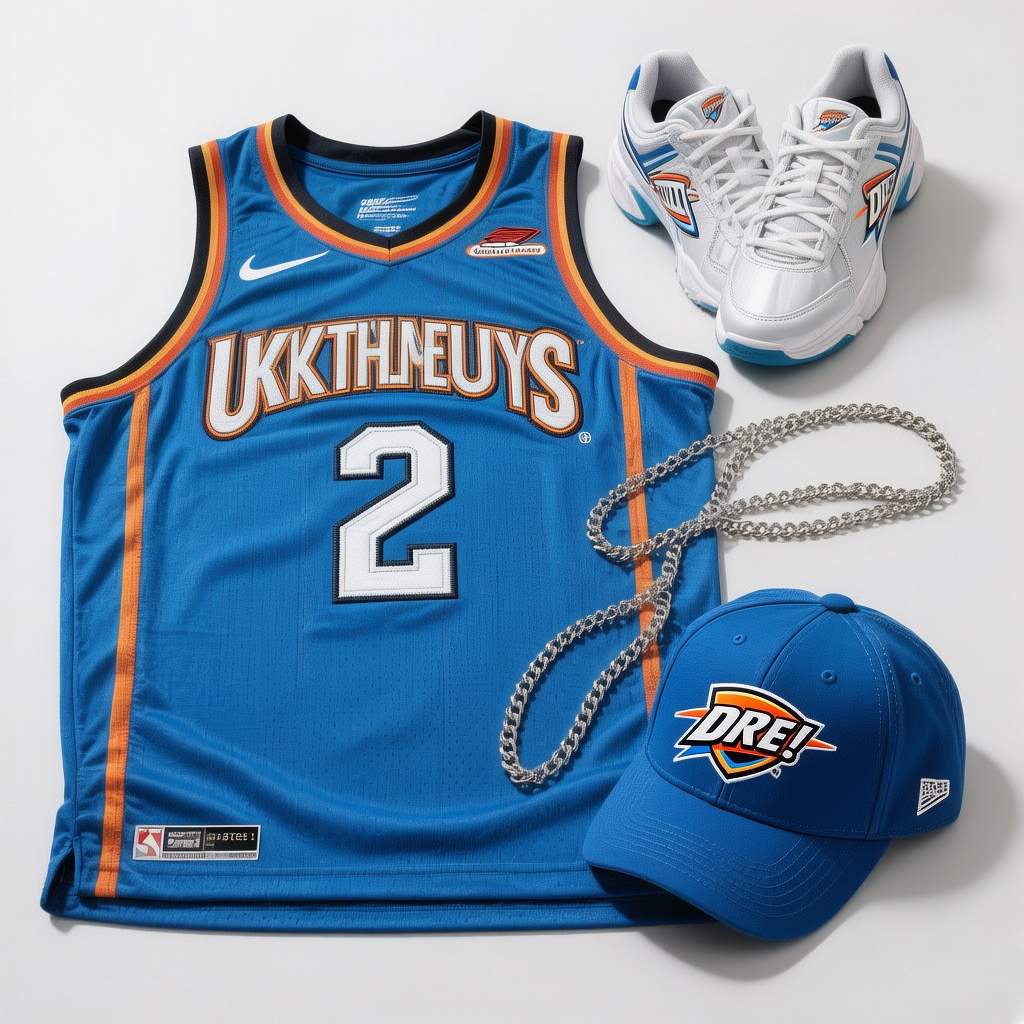 Complete OKC Thunder fan gear set including SGA stitched jersey