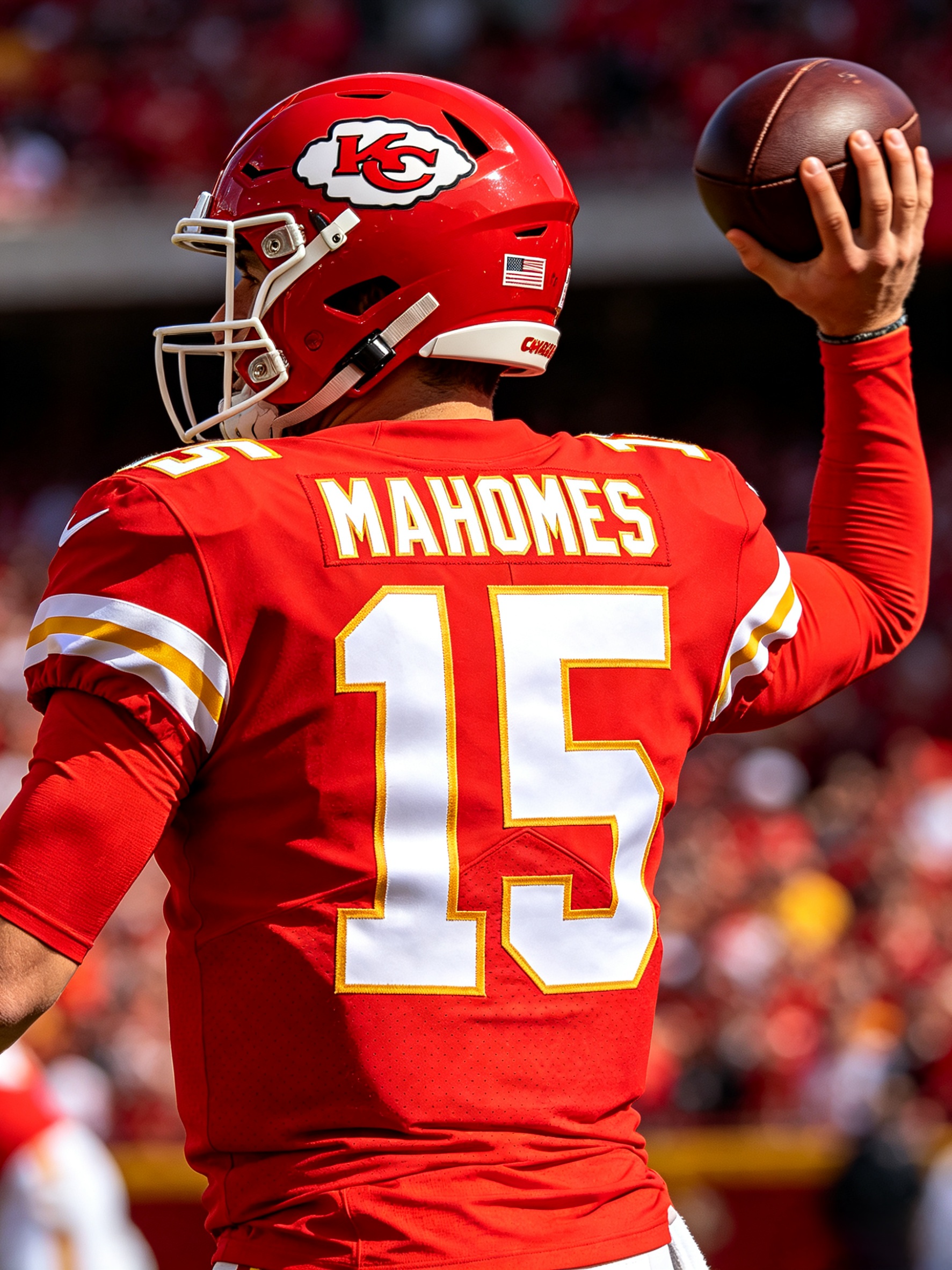  Stitched red Patrick Mahomes Kansas City Chiefs jersey front and back view.
