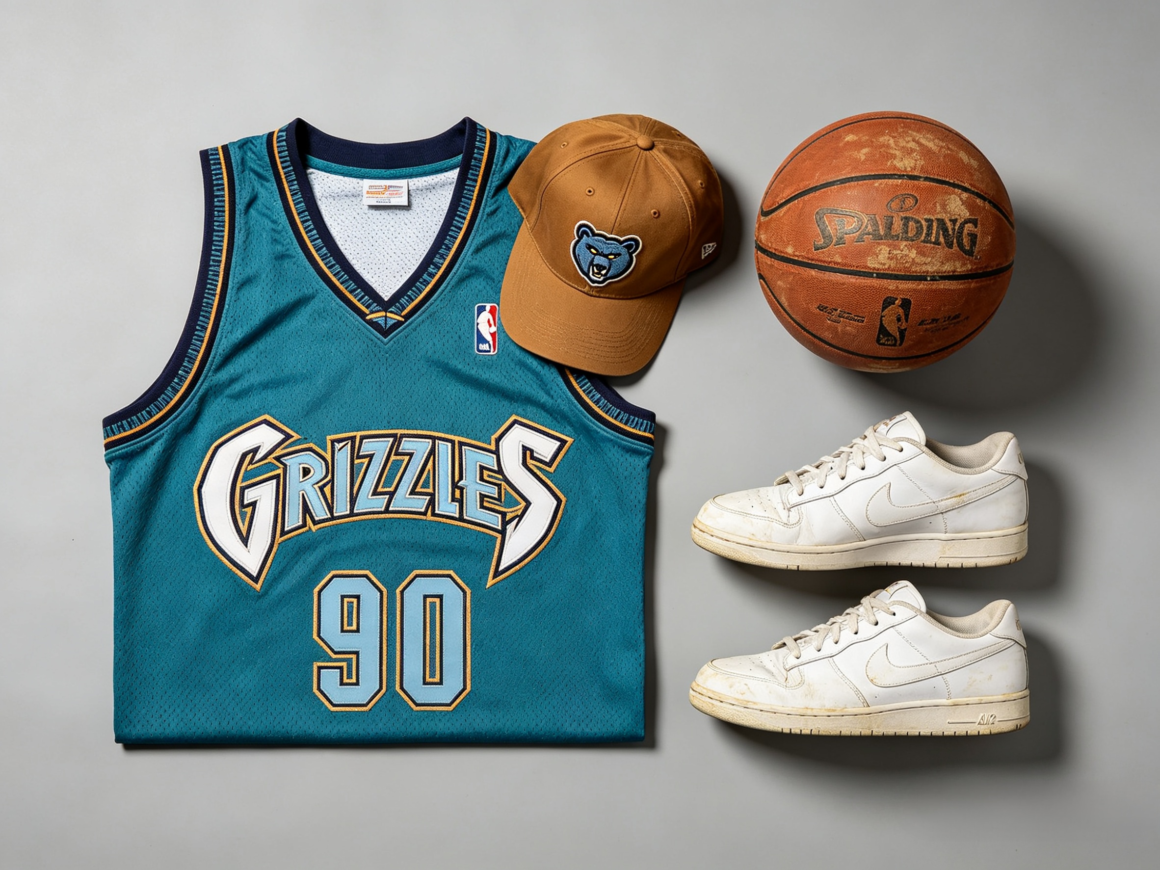 Complete 90s retro fan gear set including Vancouver Grizzlies jersey