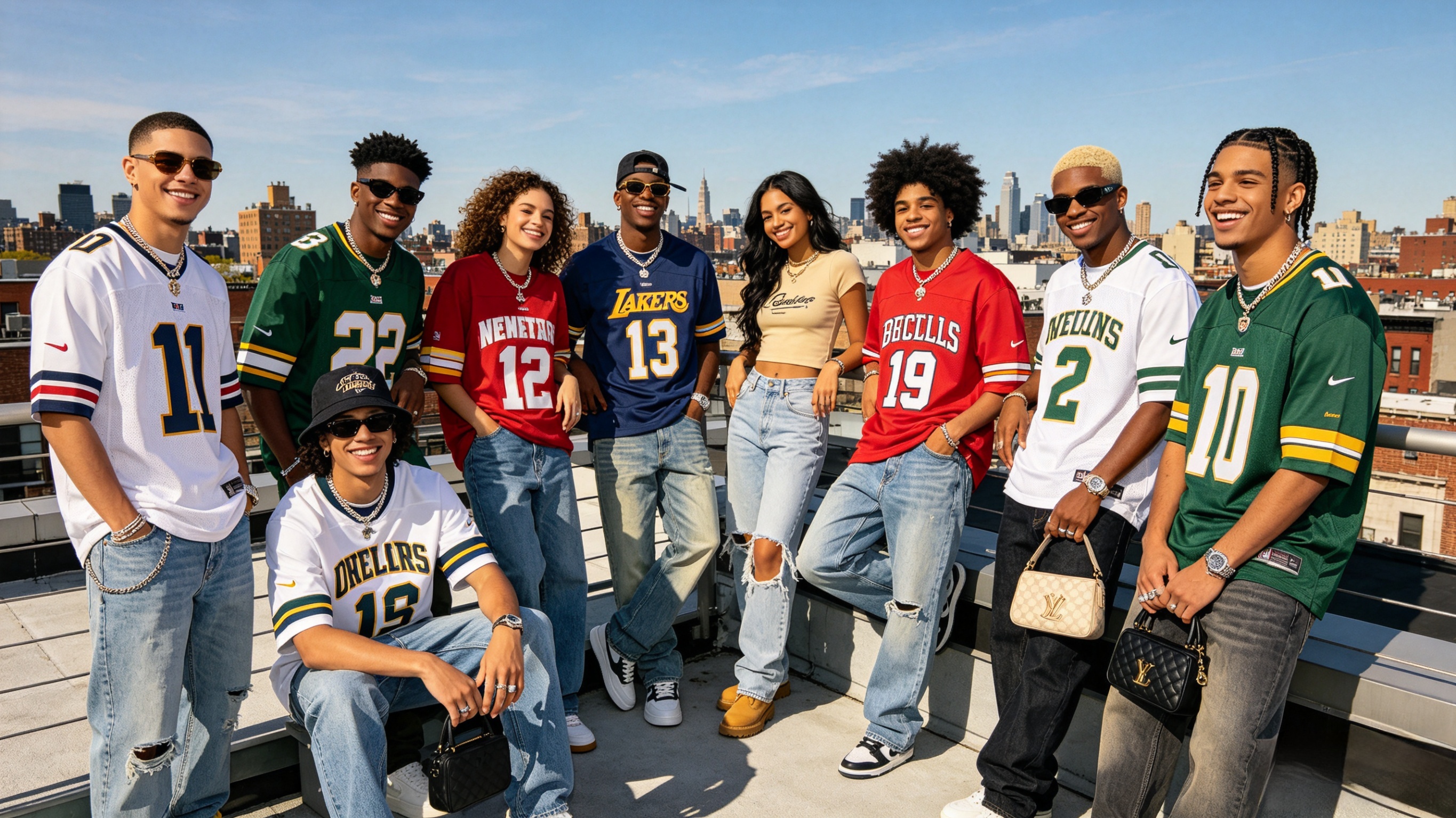 Young people wearing sports jerseys as high-fashion streetwear