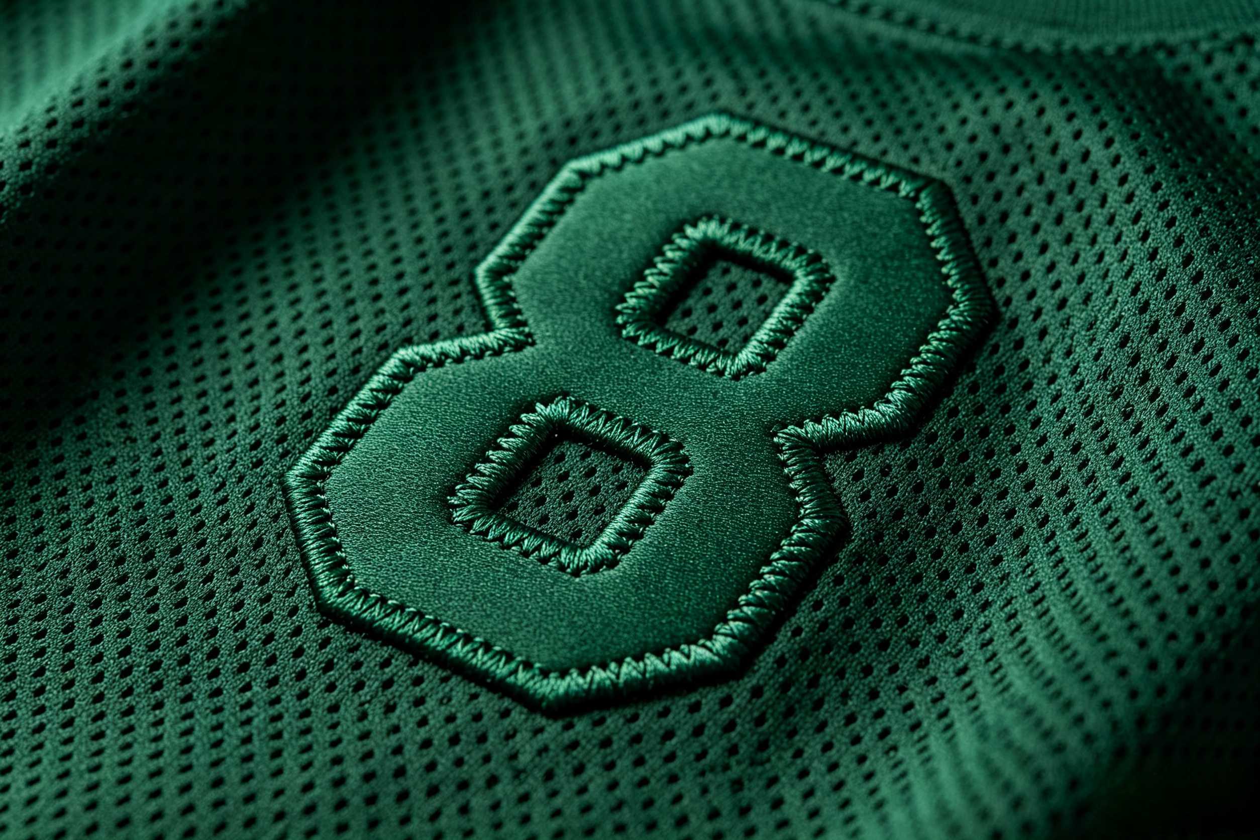 Detailed close-up of premium stitching on a high-quality replica jersey