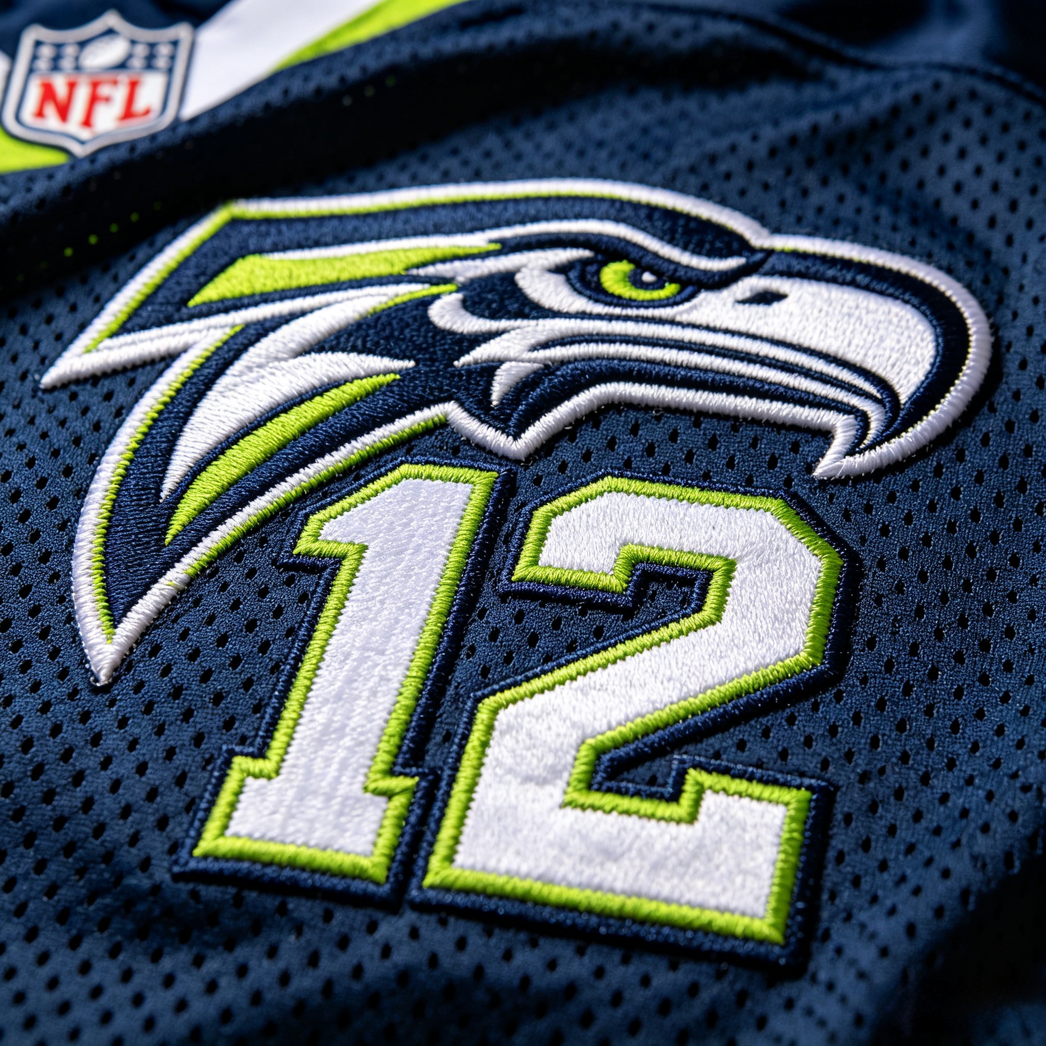Detailed stitching on an NFL jersey number for durability