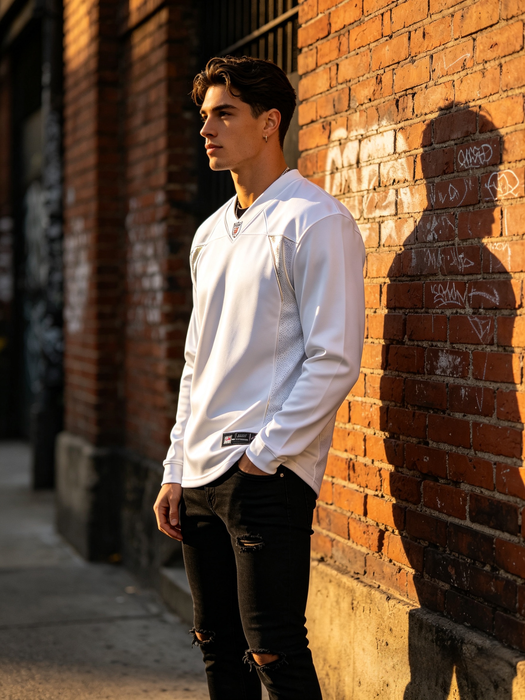 A fan styling a tapered wide receiver jersey for a streetwear look