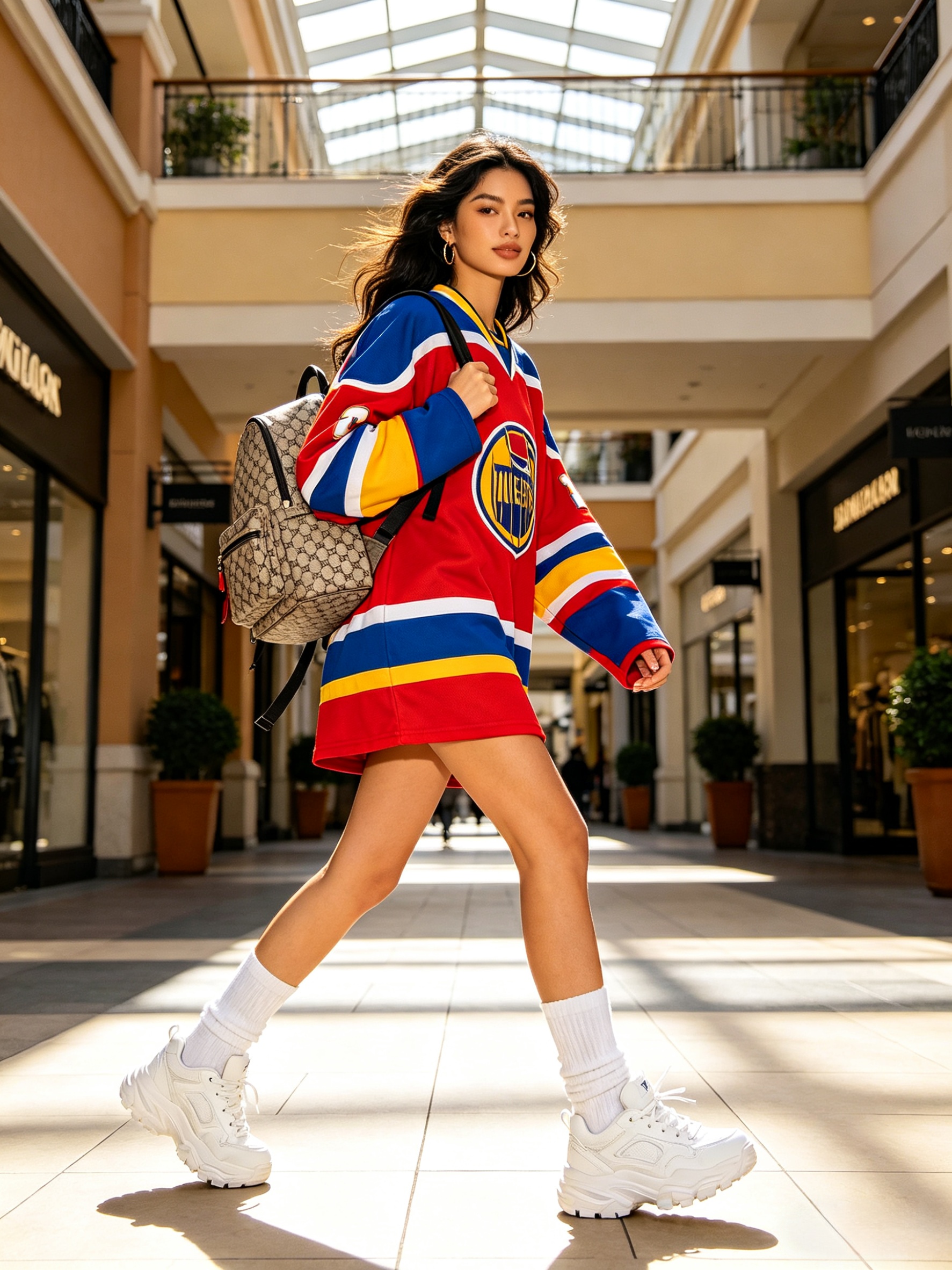 How to Style a Hockey Jersey: 5 Best Streetwear Outfits 4 A woman styling an oversized hockey jersey as a fashionable dress