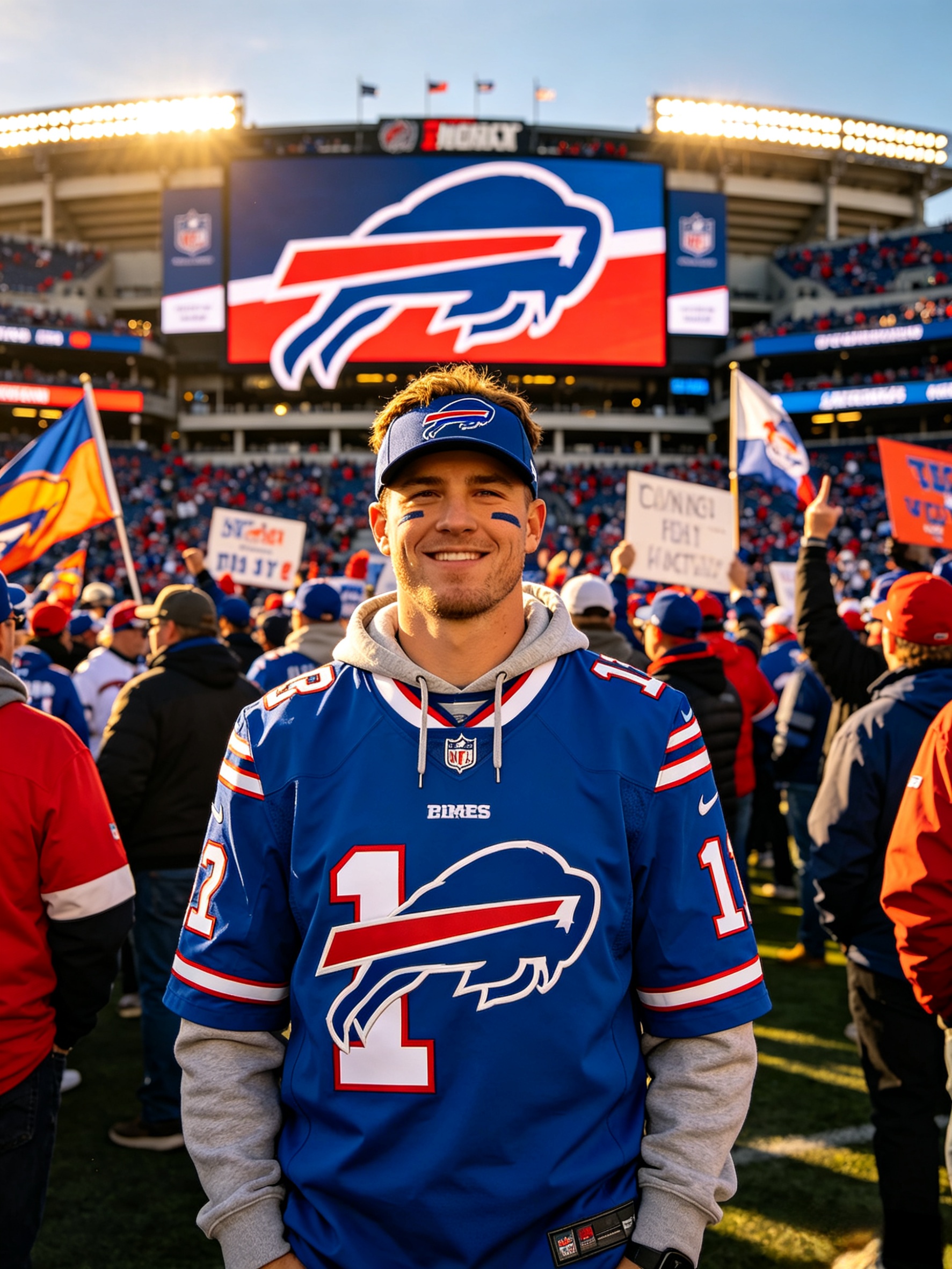 Fan wearing Bills football jersey