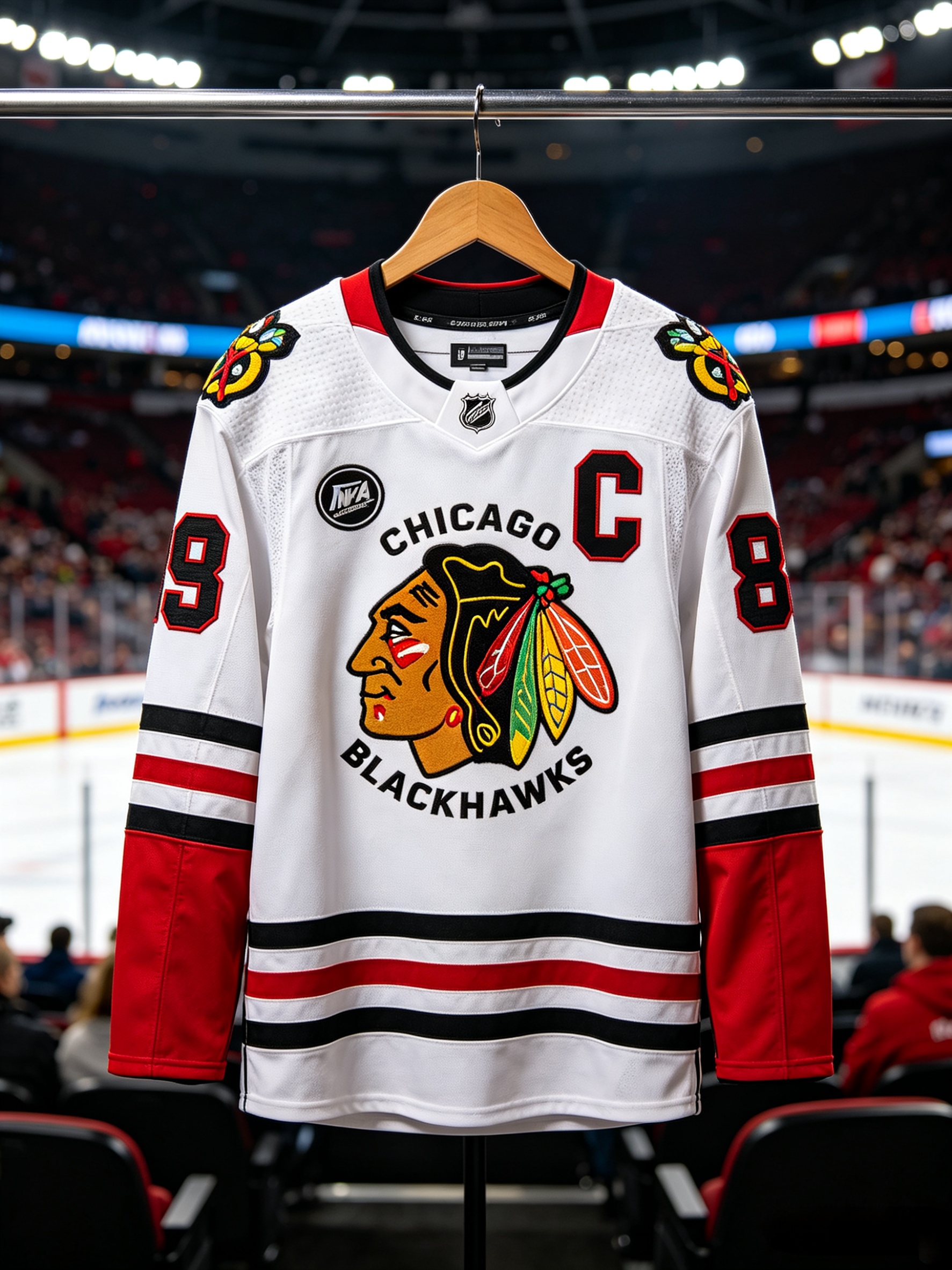 Fan wearing Blackhawks hockey apparel