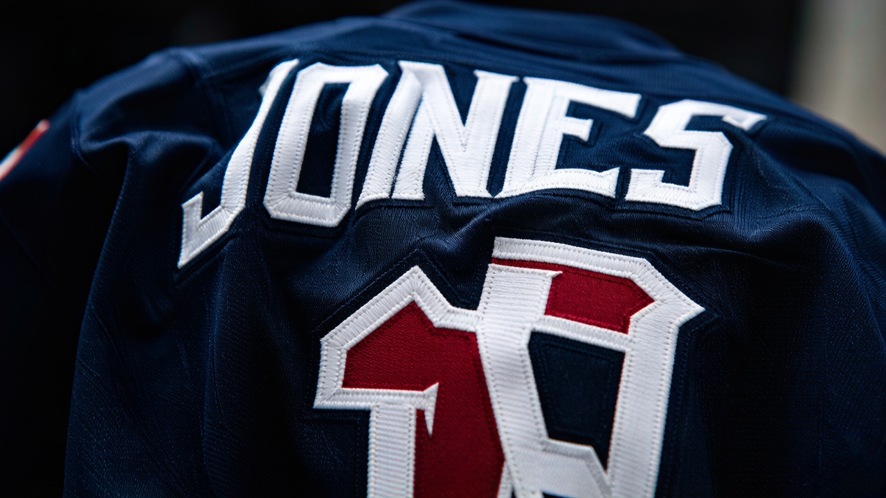 Custom NFL jersey nameplate and number detail