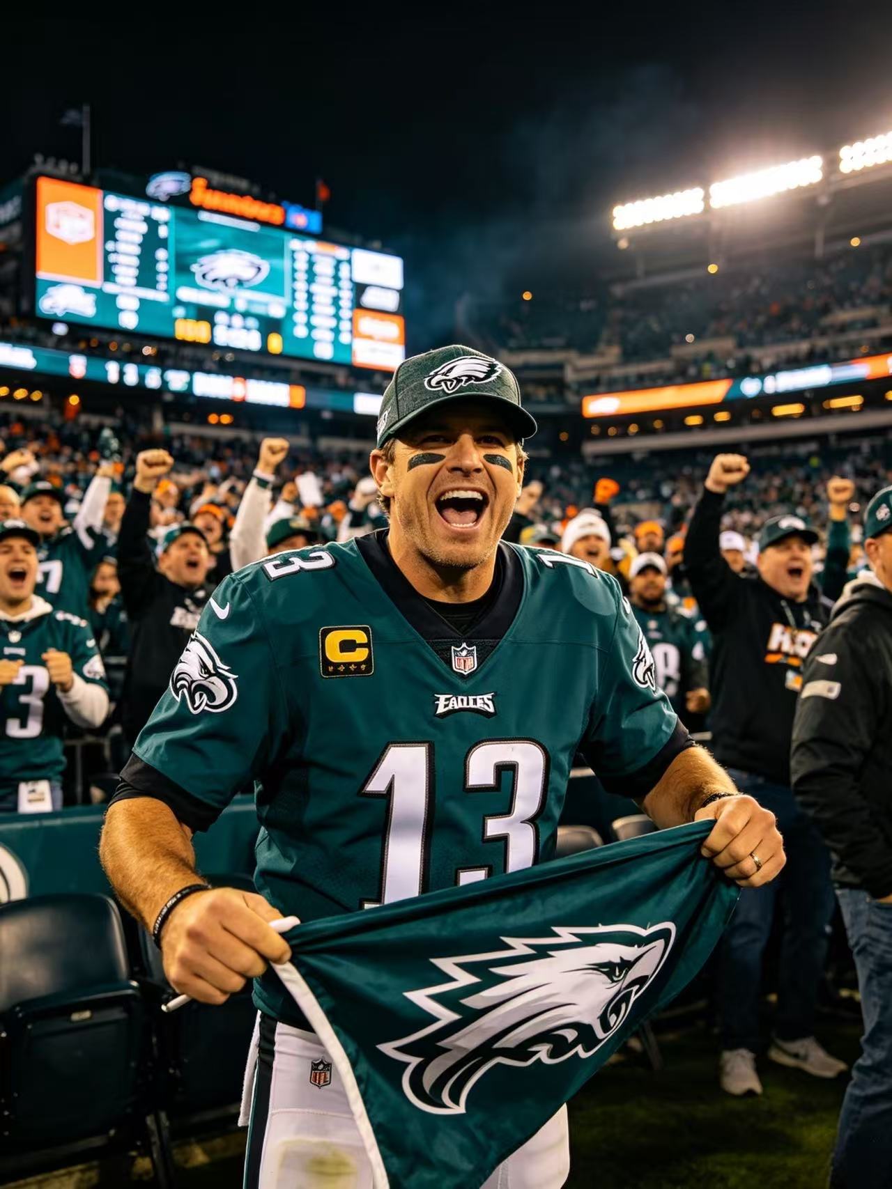 Fan wearing Eagles football jersey