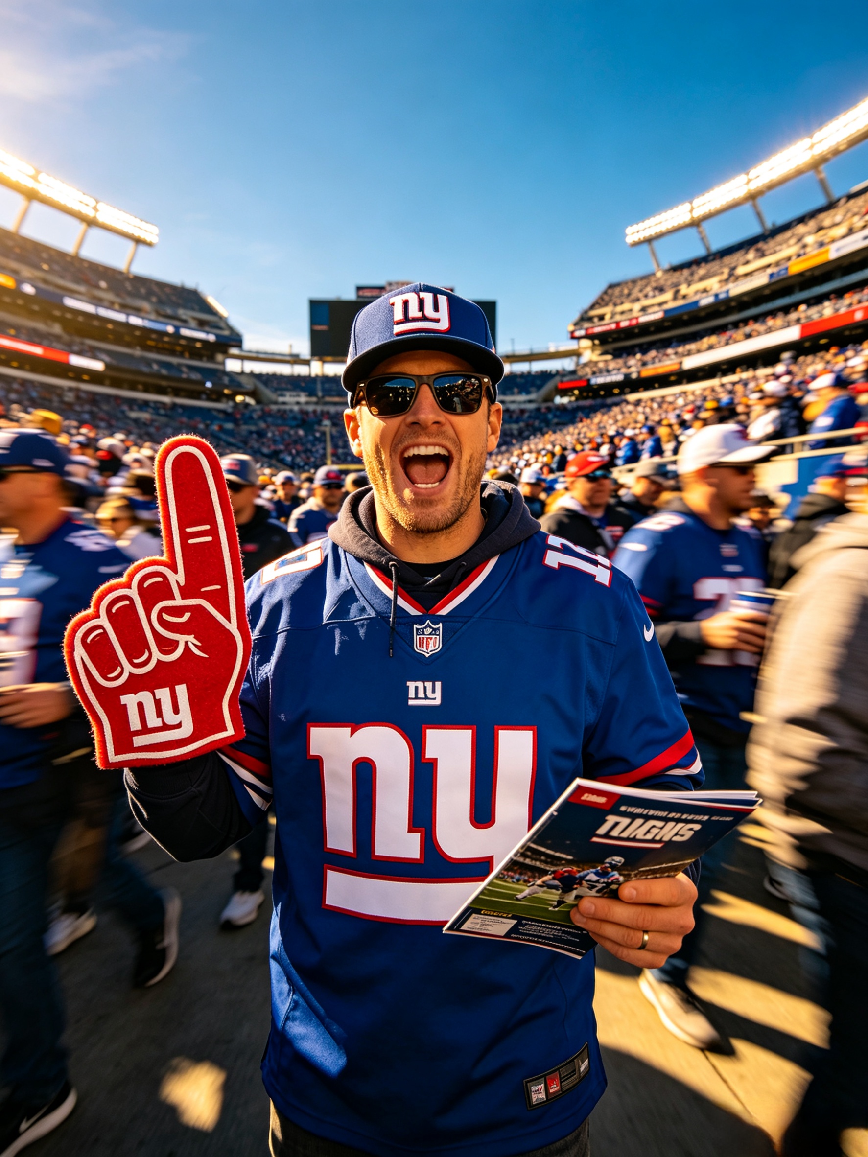Fan wearing Giants football jersey