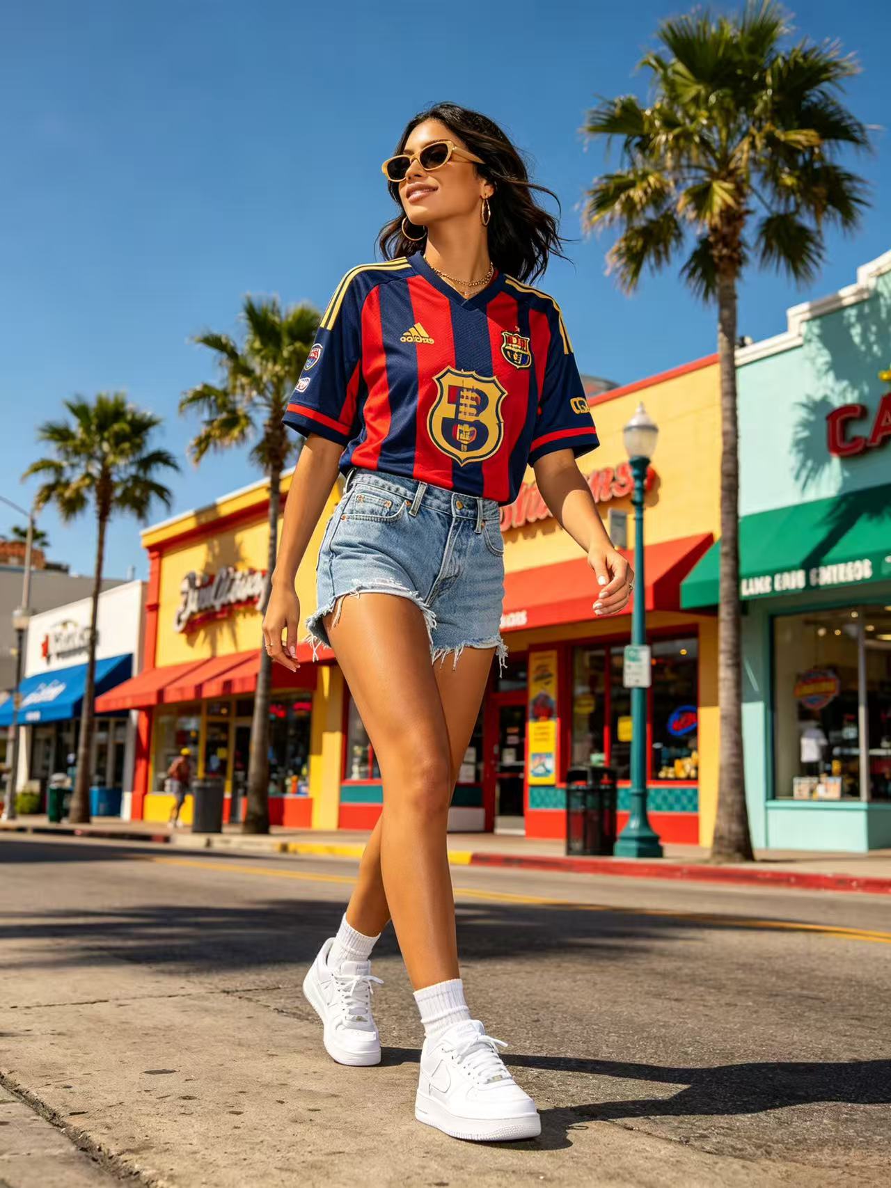 Jersey and shorts streetwear look