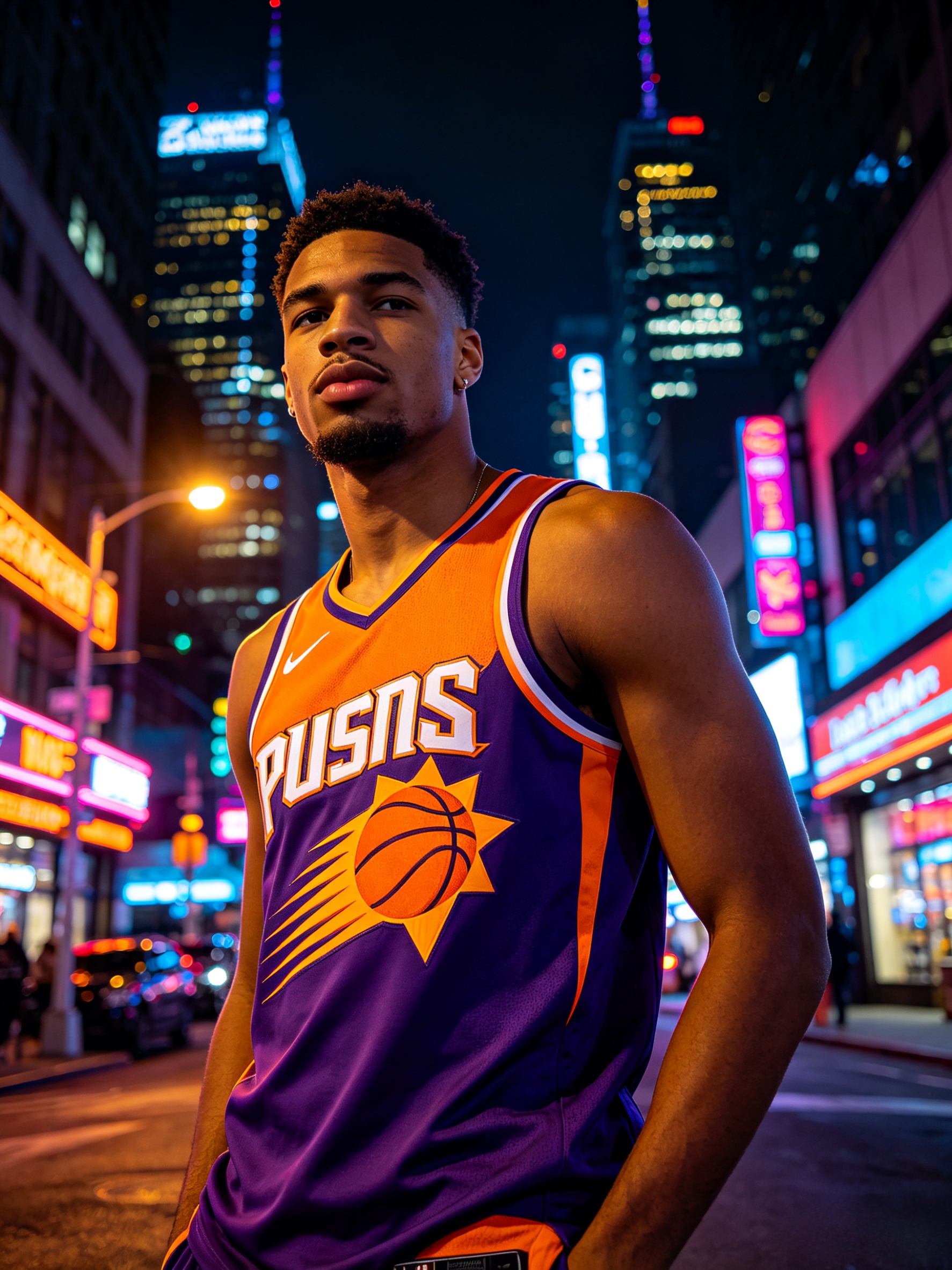 Fan wearing Suns jersey in the city