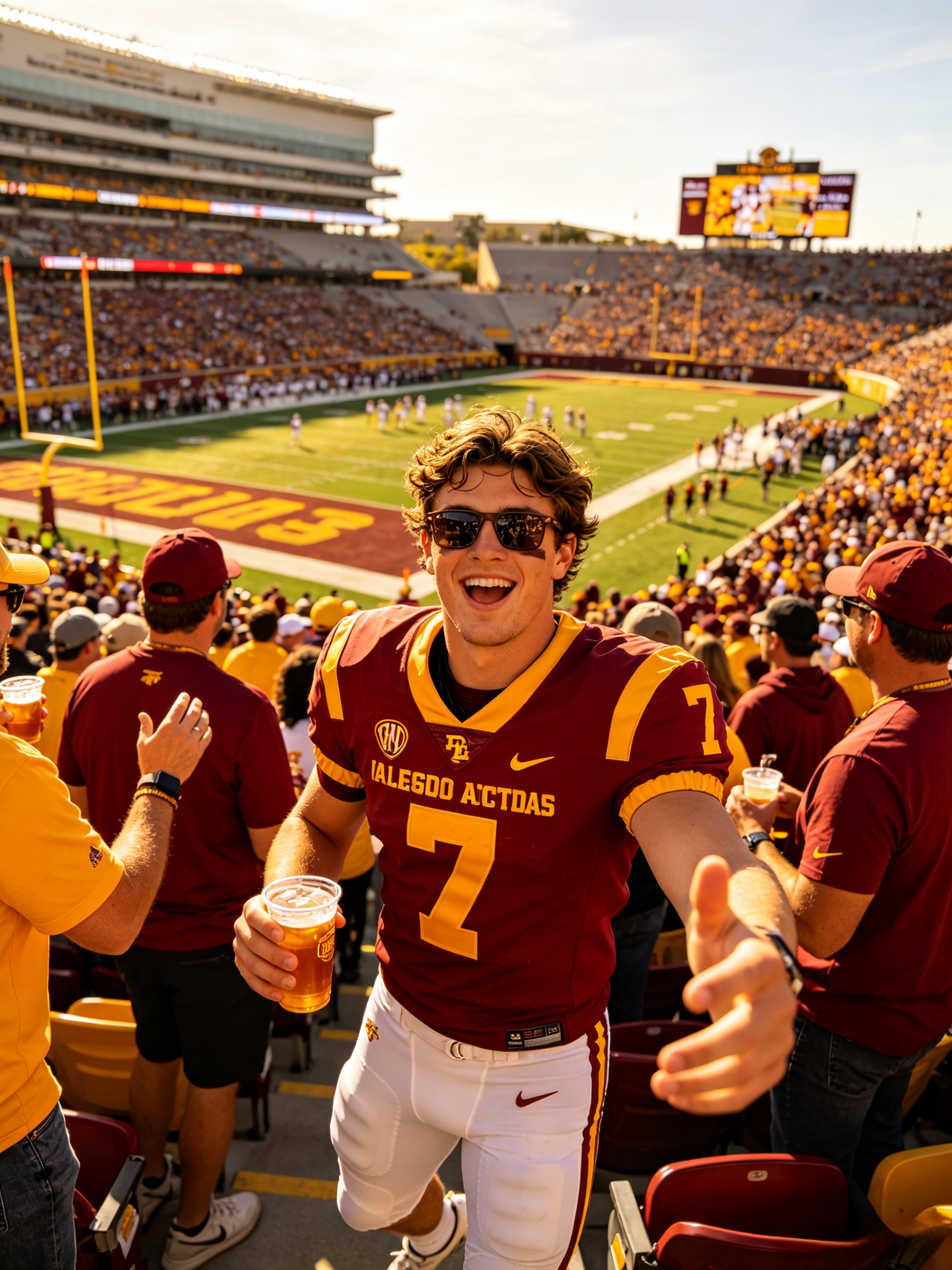 Fan wearing USC football jersey