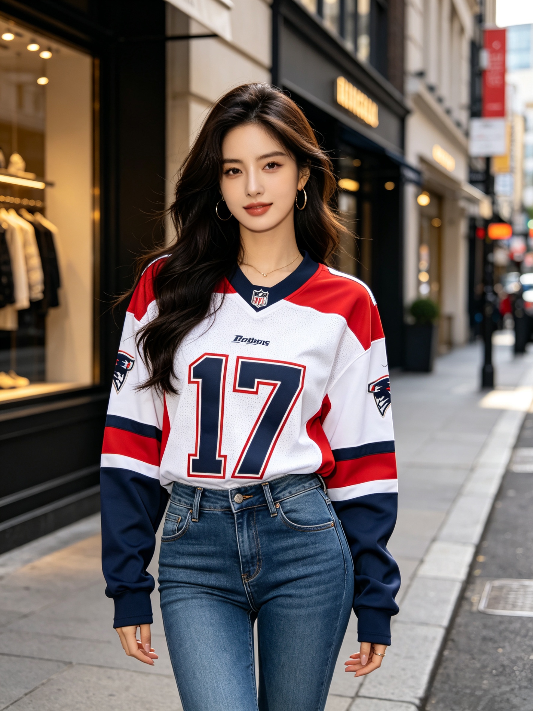 Woman wearing stylish sports jersey