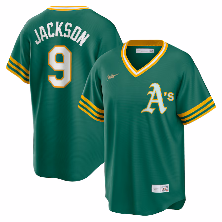 Men's Athletics Reggie Jackson Nike Kelly Green Road Cooperstown Collection Player Jersey