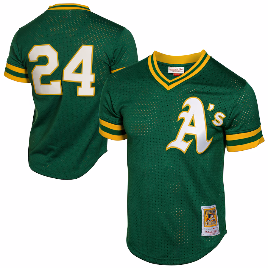 Men's Athletics Rickey Henderson Mitchell & Ness Green 1991 Cooperstown Mesh Batting Practice Jersey
