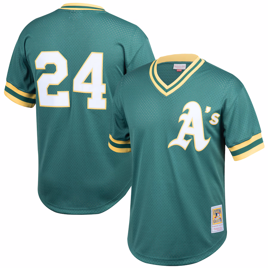 Men's Athletics Rickey Henderson Mitchell & Ness Green Cooperstown Collection Big & Tall Mesh Batting Practice Jersey
