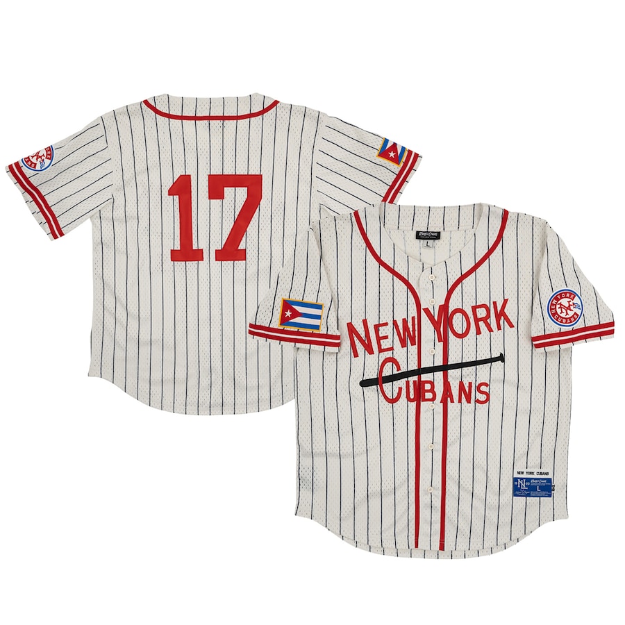 Men's New York Cubans #17 Rings & Crwns Cream Mesh Button-Down Replica Jersey