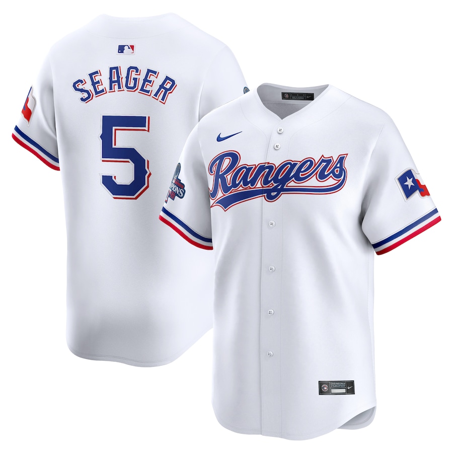 Men's Texas Rangers Corey Seager Nike White Home 2023 World Series Champions Limited Jersey