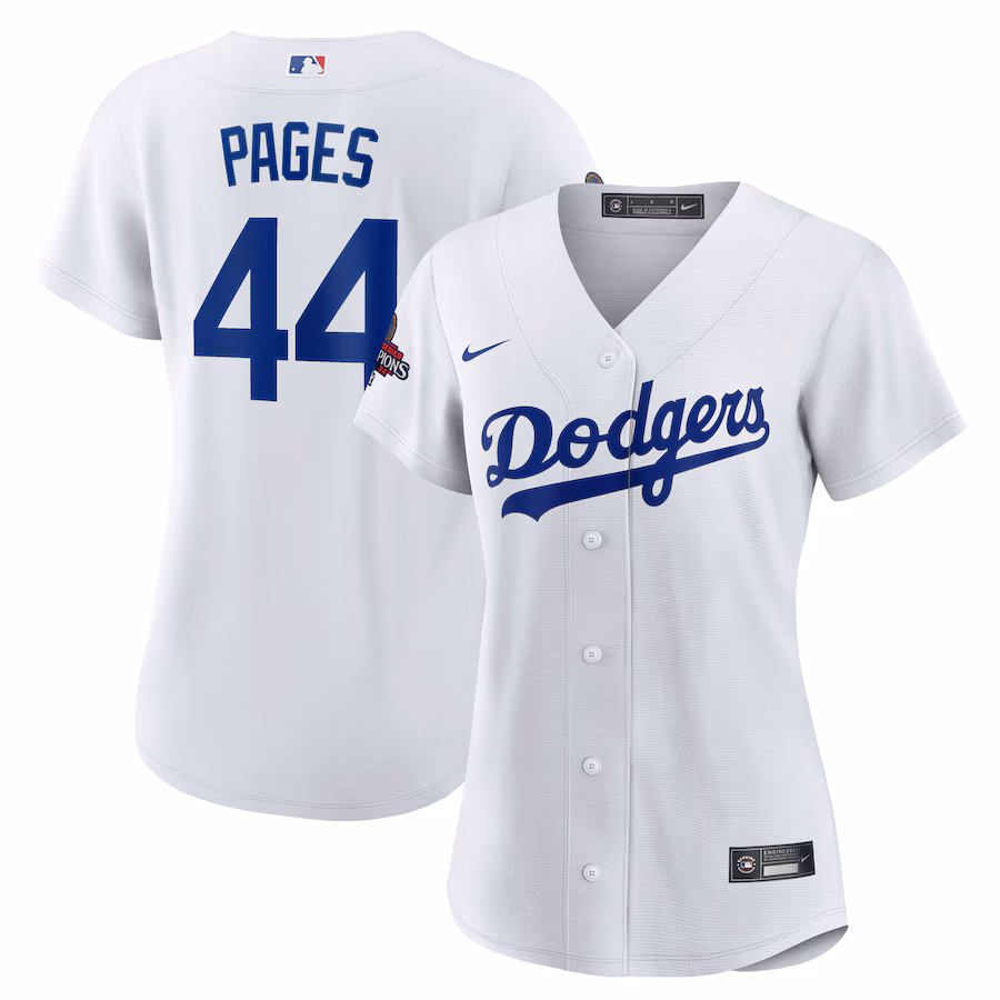 Women's Los Angeles Dodgers Andy Pages Nike White 2024 World Series Champions Home Replica Player Jersey