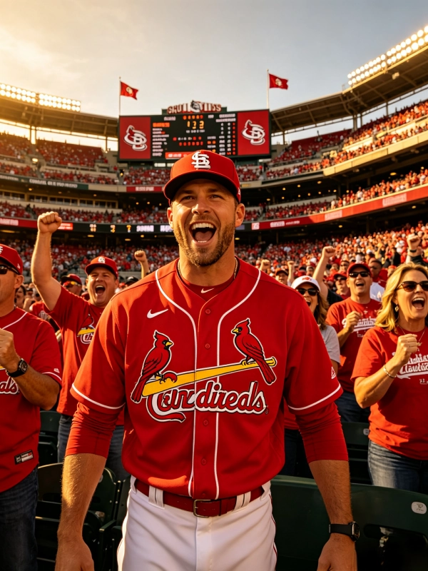 Fan wearing Cardinals baseball jersey