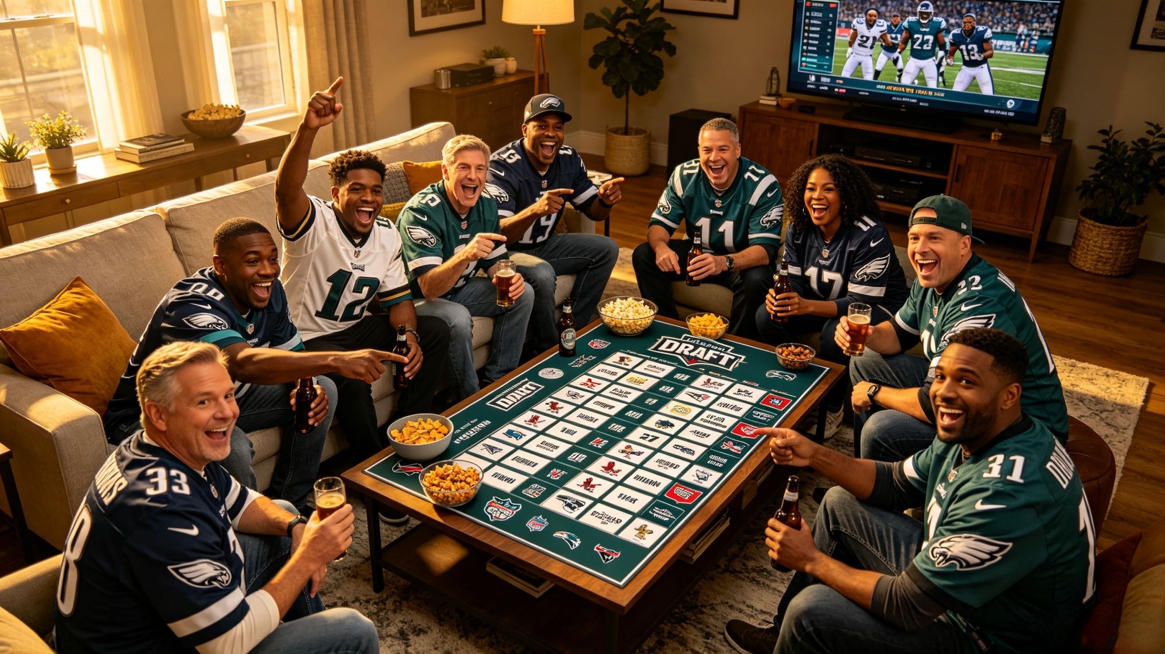 Fans at a fantasy football draft party
